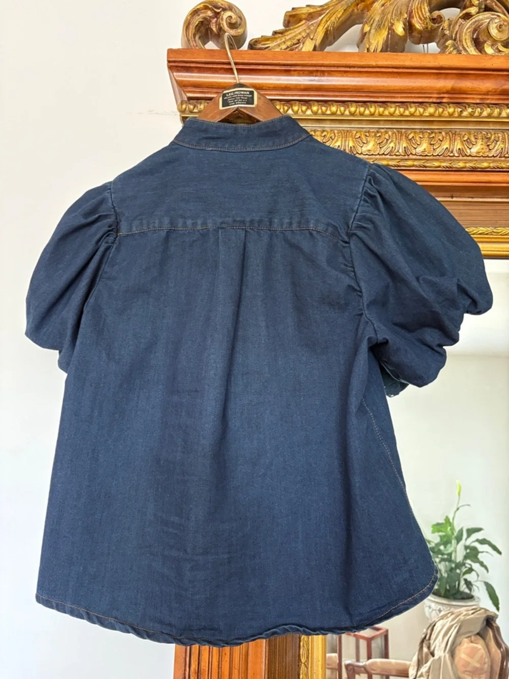 Women's Dark Blue Puff Sleeve Denim Top - Picture 6 of 8